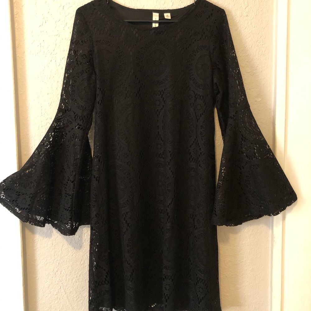 Tacera Black Lace Mid Length Dress